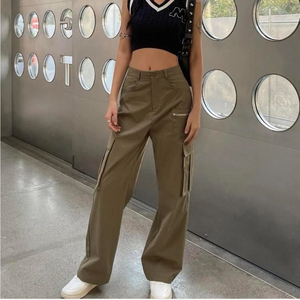 Stylish Black Crop Top and Olive Cargo Pants